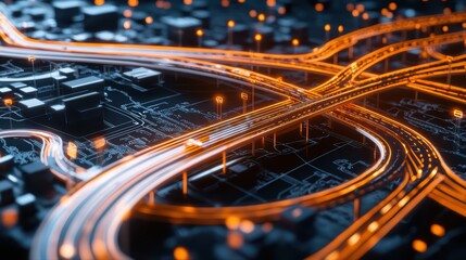 Urban Traffic Network with Glowing Light Trails