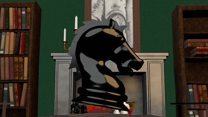 a black chess knight spins  © oxana
