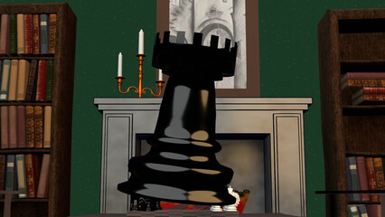 Obraz premium a black chess rook spins 