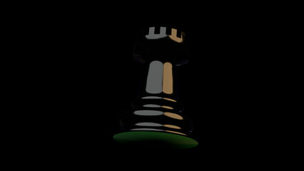 a black chess rook spins 