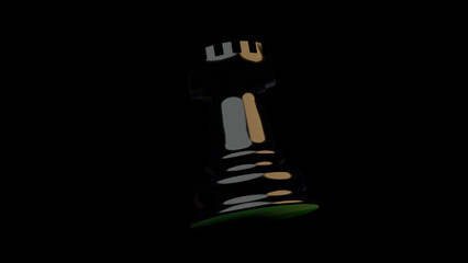 a black chess rook spins 