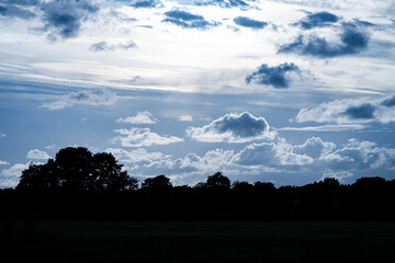 dramatic cloudscape over silhouetted trees.