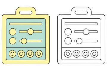 Colorful Panel Outline with Knobs and Faders, Retro Control Design,