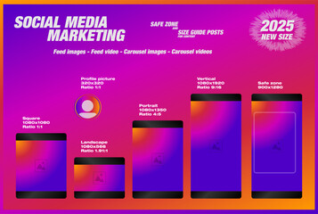 Instagram. Business Social Media Marketing Layouts. Safe Zone and Size Guide for post content