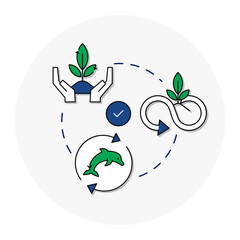 Green Growth & Protection Cycle Editable Stroke Icon. Eco-friendly protection, renewable growth, and marine sustainability symbol.