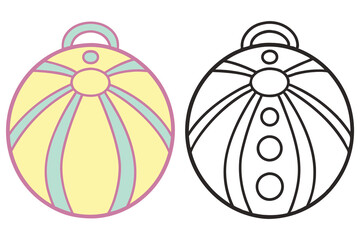 Cute Cartoon Ball Illustration, Colorful & Black & White Outline Design, Fun Style