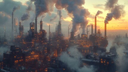 Industrial City Sunset Pollution Aerial Pollution dystopian cityscape