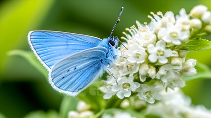 Blue Butterfly on White Flowers