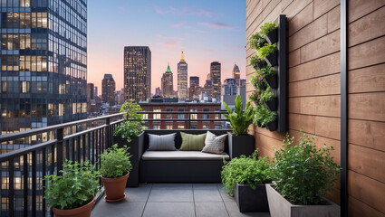 Fototapeta premium Landscape design ideas. A cozy corner of nature among skyscrapers