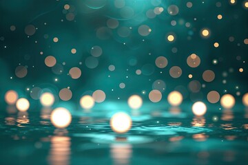 Serene Teal Background Featuring Dreamy Lights and Gentle Bokeh Effects