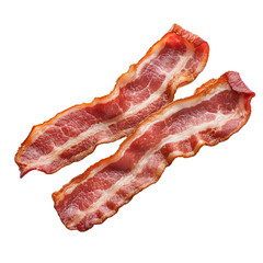 Obraz premium Crispy bacon strips on a solid background. Perfectly cooked meat, ready for breakfast or a delicious addition to any meal. Salty and savory delight.