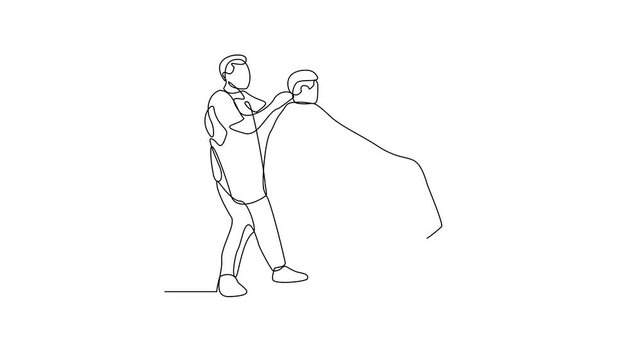 Animated self drawing of a barber is shaving his customer in the barbershop video design illustration. Barbershop activity illustration in simple linear style video design concept. God design asset.