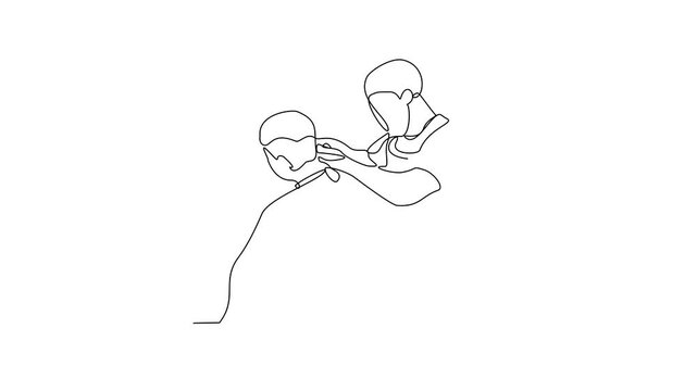 Animated self drawing of a barber is shaving his customer in the barbershop video design illustration. Barbershop activity illustration in simple linear style video design concept. God design asset.