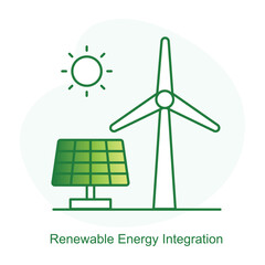 Renewable Energy Integration Icon – A Solar Panel and Wind Turbine Symbolizing Green Energy Use in Farming