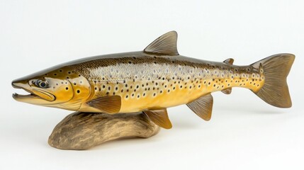 Naklejka premium Realistic Fish Sculpture on Natural Base Detailed Artwork for Home Decor and Wildlife Enthusia