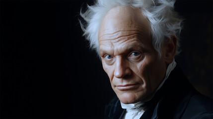AI-generated hyper-realistic portrait of Arthur Schopenhauer, based on the 1855 painting by Jules Luntesch&uuml;tz  
