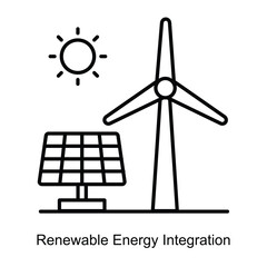Renewable Energy Integration Icon – A Solar Panel and Wind Turbine Symbolizing Green Energy Use in Farming