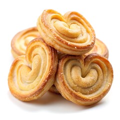 Fototapeta premium Golden Palmier Puff Pastry Cookies isolated on white background
