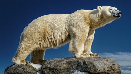 A Majestic Polar Bear Stands on a Rocky Outcropping