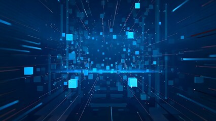 Abstract futuristic technology background with blue cubes and lines for digital innovation concept