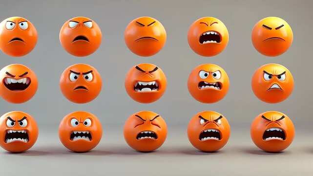 Angry Orange Emojis: A Collection of 3D Renders Showing Various Expressions of Anger and Frustration