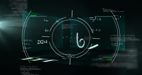 Animating mathematical equations and data processing on digital interface background - Powered by Adobe