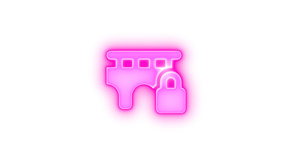 Bridge lock icon glowing neon on transparent background