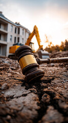  Legal Adjudication in Construction and Land Development: Gavel Striking Ground with Excavator in Background
