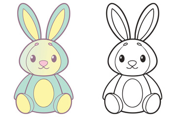 of a Soft Pastel Colored Rabbit with Outline on a White Background