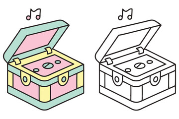 Open Treasure Box Icon with Musical Note, Pastel Color Scheme, Isolated