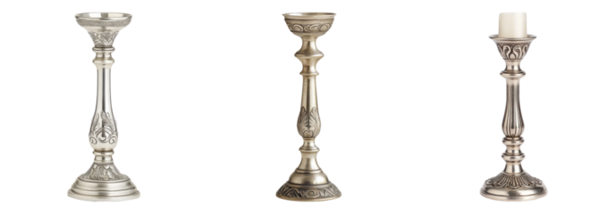 Elegant Metal Candle Holders Isolated on Transparent Background