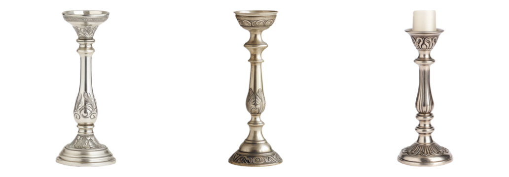 Elegant Metal Candle Holders Isolated on Transparent Background - Powered by Adobe