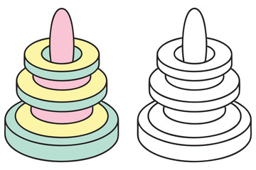 Stacking Rings Educational Toy, Pastel Colors, Montessori, Outlined