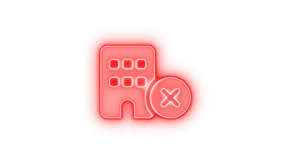 Building circle x mark icon glowing neon on transparent background