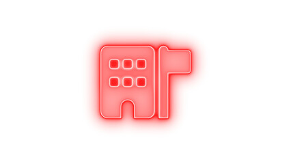 Building flag icon glowing neon on transparent background