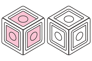 Two Cubes with Rounded Edges One Pink & White, One Black & White – Minimalist Style
