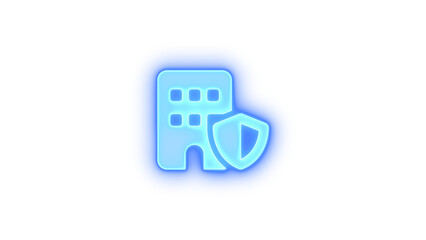 Building shield icon glowing neon on transparent background