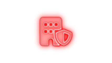 Building shield icon glowing neon on transparent background