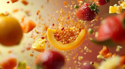 Vibrant Fruit Explosion: Closeup of Juicy Oranges and Strawberries