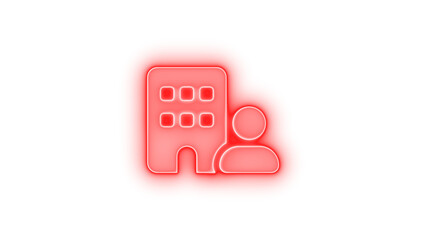 Building user icon glowing neon on transparent background