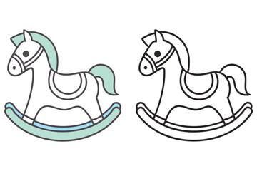 Two Rocking Horses One Teal, One Black Outline Playful Design, Simple Style, Toy Icon