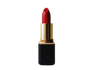 Obraz premium Elegant red lipstick with gold accents on a black case centered on a transparent background