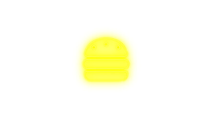 Burger icon yellow color glowing neon on transparent background
