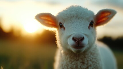 Obraz premium Adorable lamb at sunset