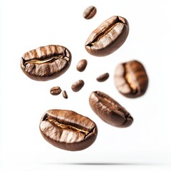 Obraz premium Falling coffee beans isolated on a white background