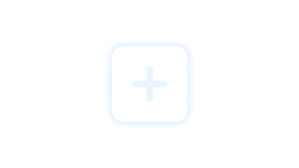 Square plus icon glowing neon on transparent background