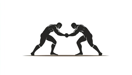 Minimalist Arm Wrestling Vector Logo in Two Colors, Simple Shapes on White Background