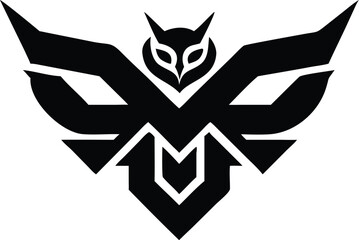 Symmetrical Owl black and white Logo