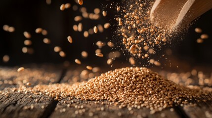 Wheat Grains Falling Onto Wooden Surface