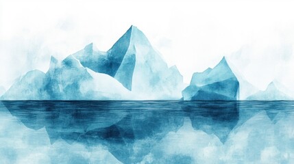 Blue Icebergs Reflection in Calm Water